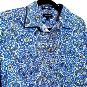 ❌SOLD❌ Land's End No Iron Supima Blue Paisley Women Size 14 Shirt Button up